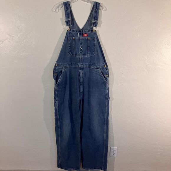 Dickies Dark Wash Blue Denim Workwear Overalls Jeans 38x30 - Picture 1 of 4